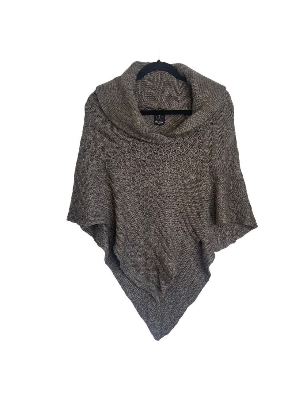 Ella Moss Brown Knit Turtleneck Pullover Shrug Cape Cape Wool Cashmere S…